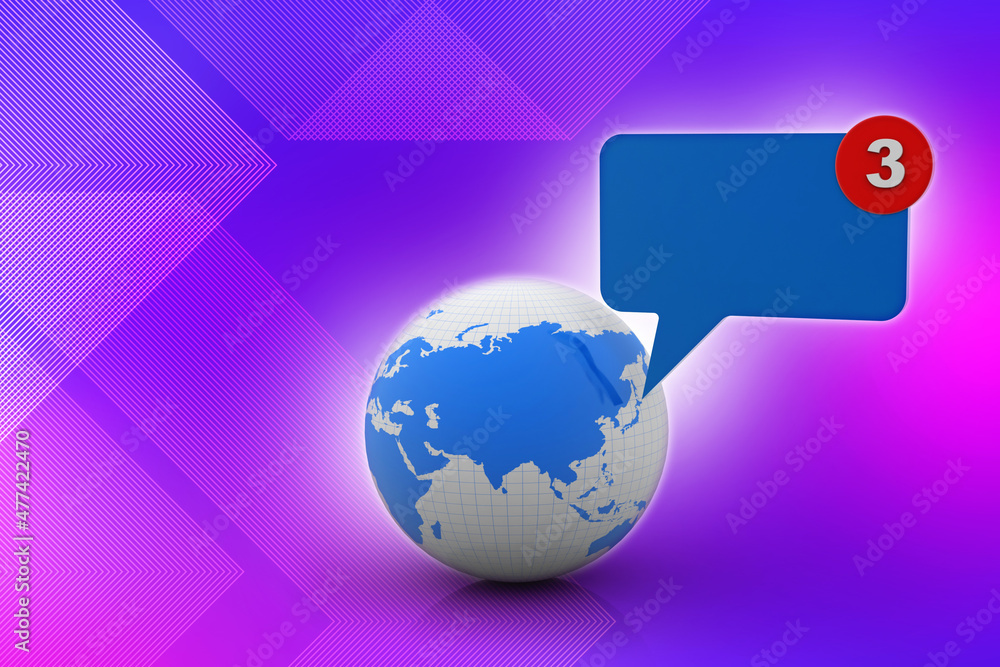 Poster 3d rendering chat box with globe