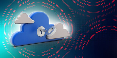 Obraz premium Key and lock on a cloud . 3D illustration 