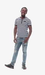 Fototapeta premium smiling young man in a striped t-shirt . isolated