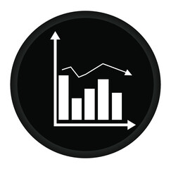 Black bar graph icon showing indicators of instability, unstable business. Vector illustration on black button symbol with white background use in software and web interfaces. 