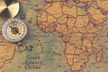 Fototapeta na wymiar Vintage world map with compass. Africa.