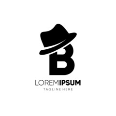 Letter B Gentlemen Hat Logo Design Vector Icon Graphic Emblem Illustration