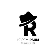 Letter R Gentlemen Hat Logo Design Vector Icon Graphic Emblem Illustration