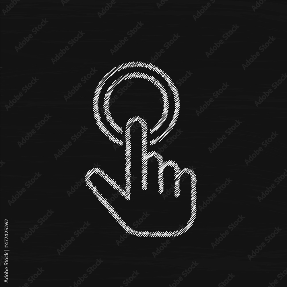 Aufkleber finger pressing round button sketch style vector icon cursor pointer symbol, logo illustration.