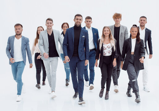 leader and group of young people stepping forward