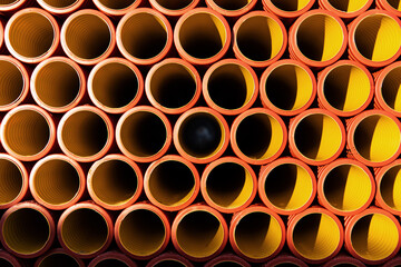 corrugated pipes production orange plastic