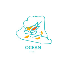 One line sparrow flies design silhouette.Hand drawn minimalism style vector illustration. Bird with Palm tree logo for resort business.