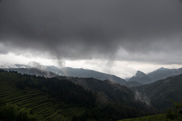 High Mountains with dark clouds, bad weather