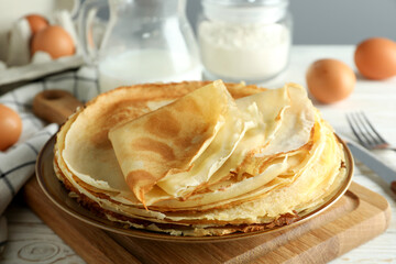 Concept of cooking with crepes, close up
