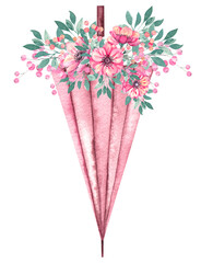 Watercolor umbrella with anemone flowers