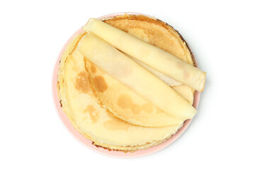 Crepes or thin pancakes isolated on white background