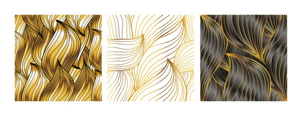 Seamless Floral Abstract Pattern Gold Black Background
