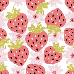 seamless pattern cute strawberry hand drawing