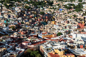 panoramic view of Guanajuato CityCenter in Mexico from the top of hill