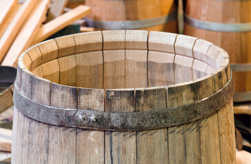 Fototapeta premium manufacture of wooden barrels in the factory