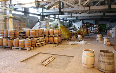 manufacture of wooden barrels in the factory
