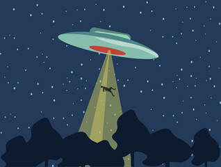 retro poster, UFO abduction to a person