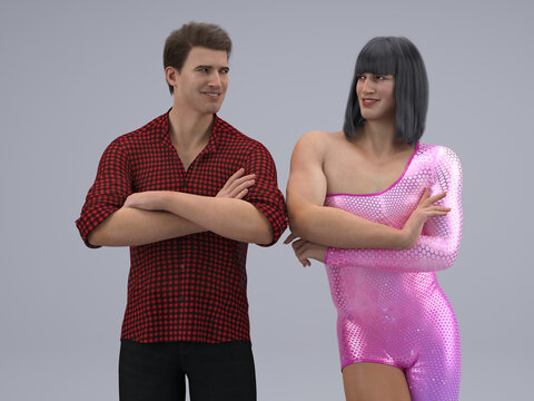 3D Render : Portrait of a person with display two different characters, one is a male character , another is female character looking to each other, LGBT support

