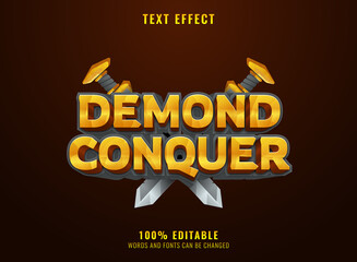 3d golden rock demond conquer with blade text effect perfect for game logo title