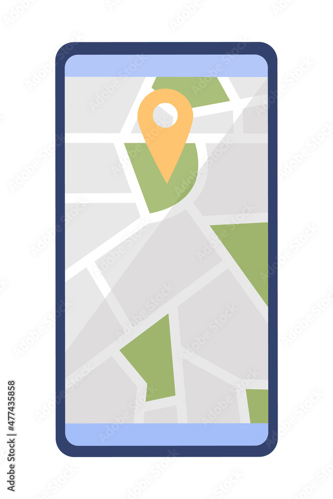 Poster map on mobile phone semi flat color vector object. travelling destination. realistic item on white. 
