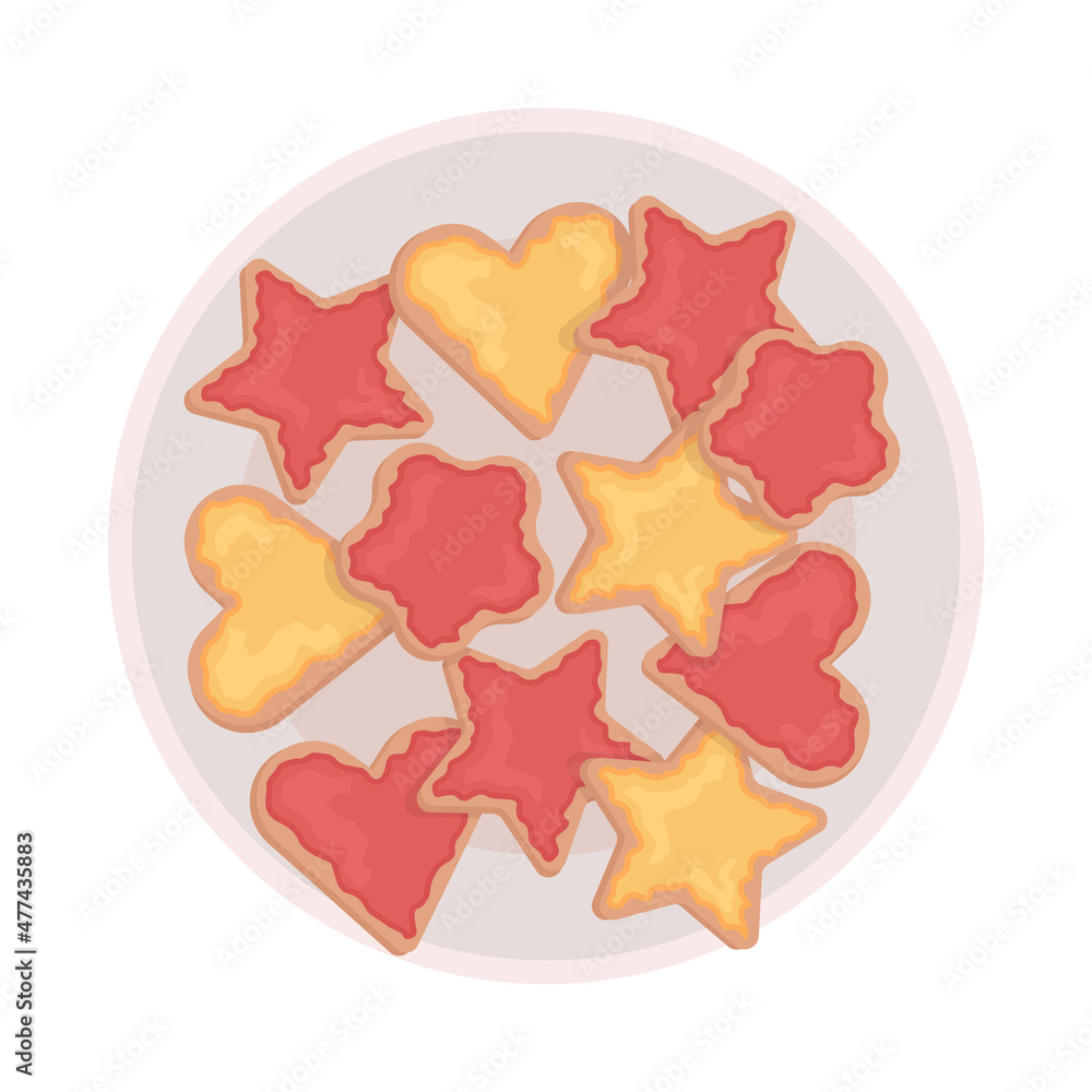 Poster cookies on plate semi flat color vector object. treats with frosting and icing. realistic item on wh