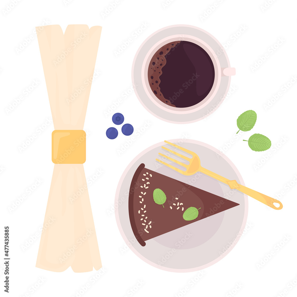 Aufkleber cake for coffeeshop semi flat color vector object set. plate with treats. realistic item on white. l