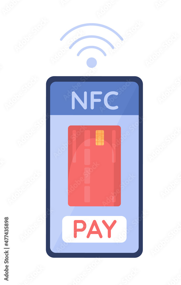 Aufkleber nfc signal on cellphone semi flat color vector object. mobile phone with credit card. realistic item
