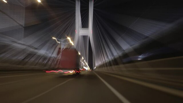 Highway  timelapse. Point of view highway. Driving time-lapse at night.