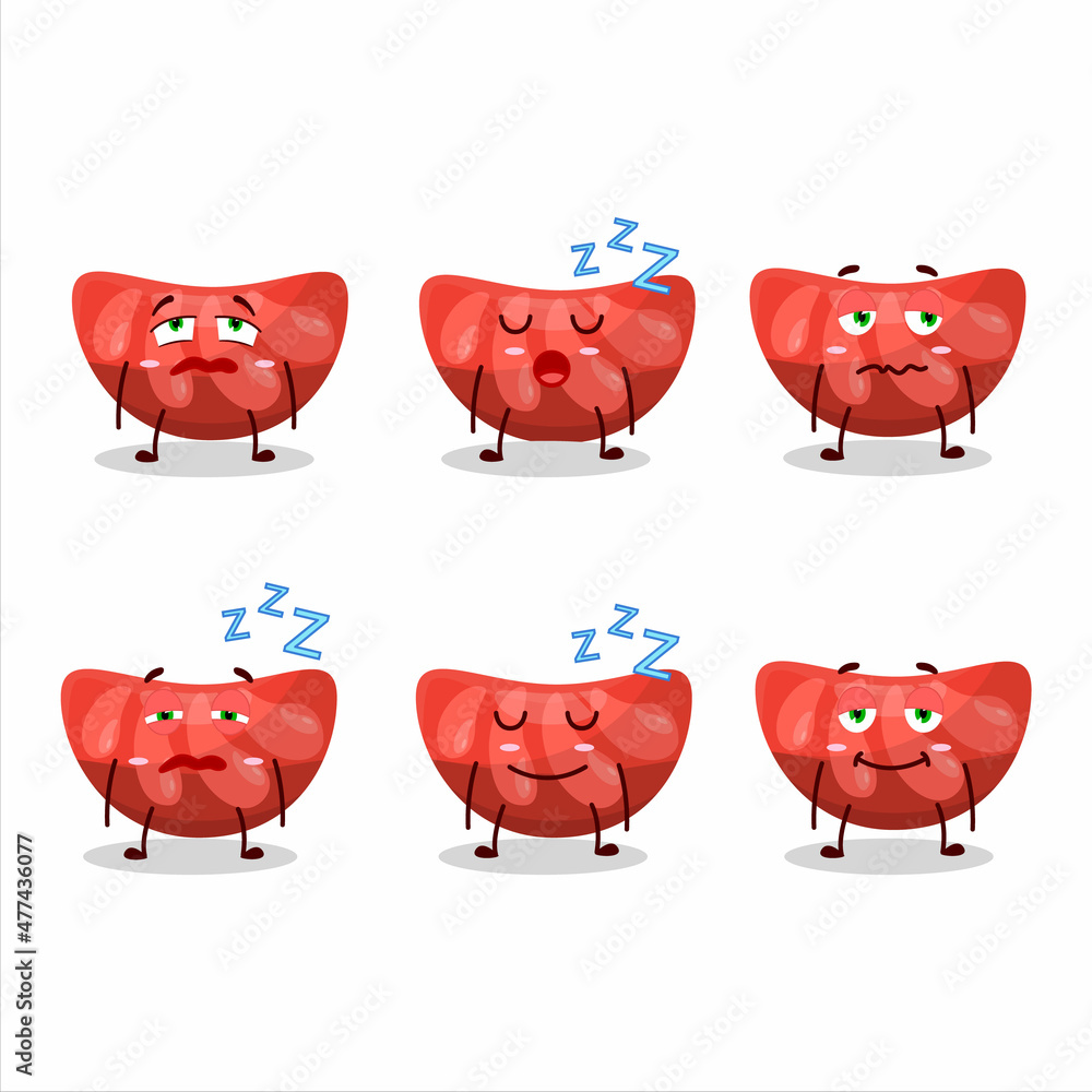 Poster Cartoon character of red orange gummy candy with sleepy expression