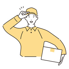 シンプル　イラスト　笑顔で挨拶をする配送業者の男性