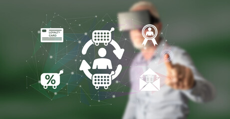 Man touching a customer loyalty concept