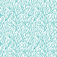 Cute vector natural background. Green contour seamless pattern. Monochrome background with twigs