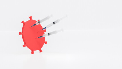 vaccine syringes hitting COVID-19 coronavirus target 3D rendering