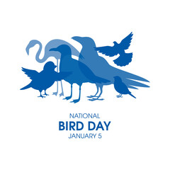National Bird Day Poster with group of birds silhouette vector. Different species of birds blue silhouette vector isolated on a white background. Bird Day Poster, January 5. Important day