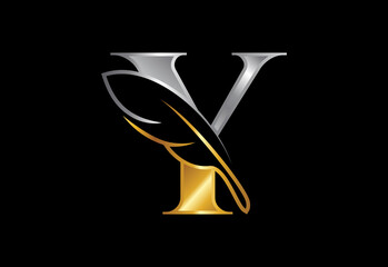 Initial Y alphabet with a feather. Law firm icon sign symbol. Logo for a writer or publishers