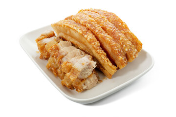 crispy pork belly or deep fried pork isolated on white background. Clipping path