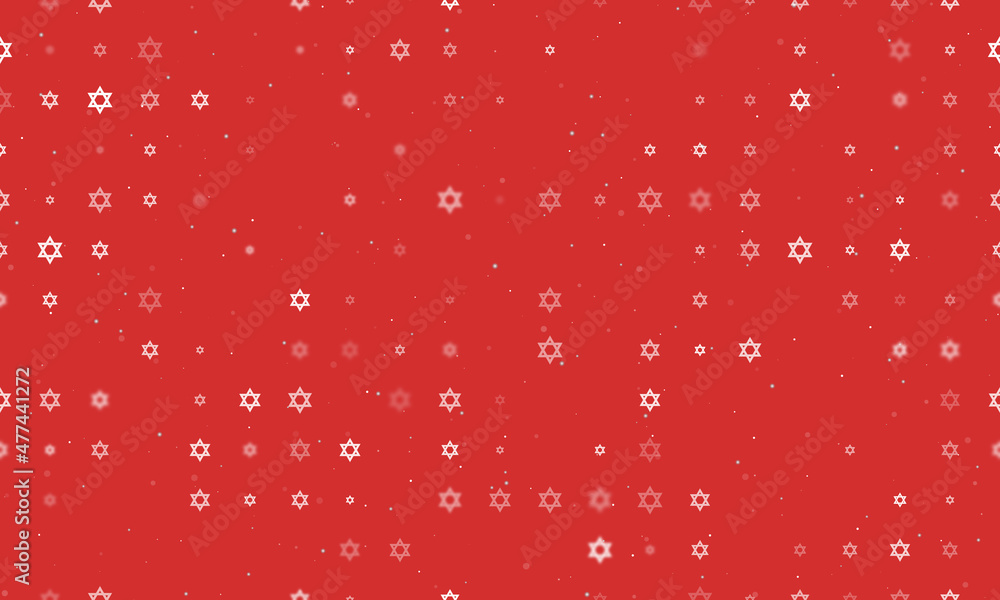 Poster seamless background pattern of evenly spaced white star of david symbols of different sizes and opac