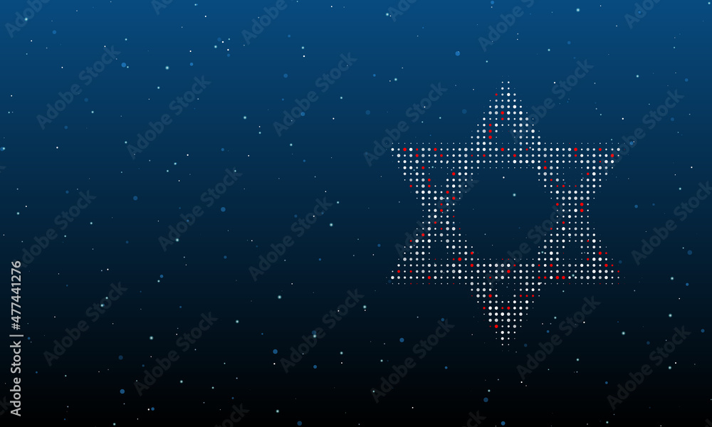 Poster on the right is the star of david symbol filled with white dots. background pattern from dots and ci