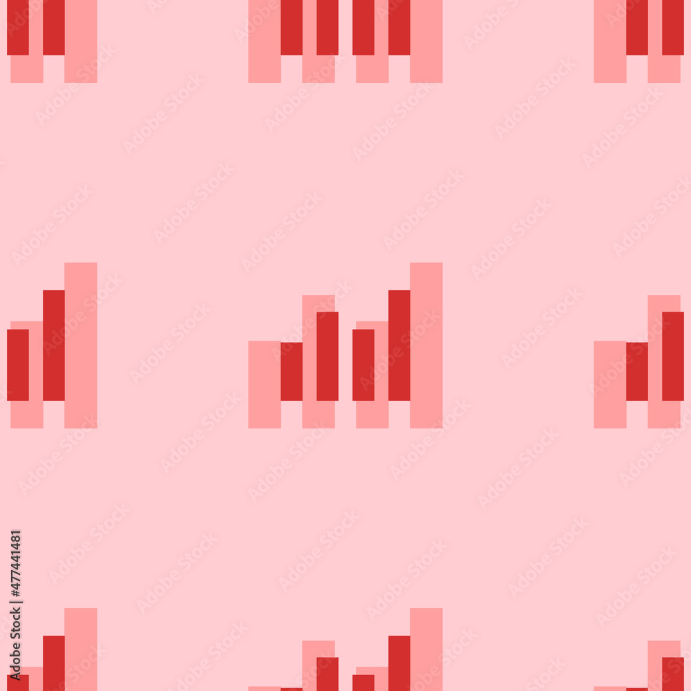 Poster Seamless pattern of large isolated red chart line symbols. The elements are evenly spaced. Vector illustration on light red background