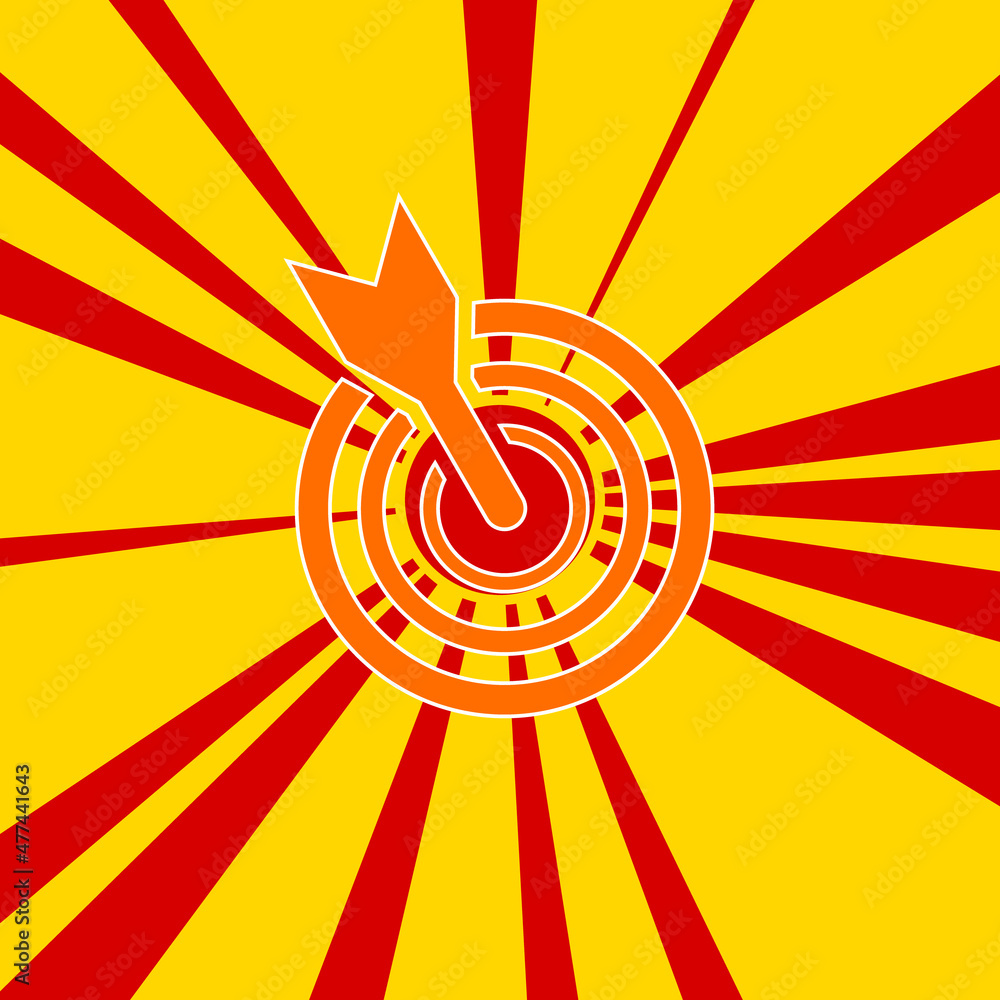 Poster goal symbol on a background of red flash explosion radial lines. the large orange symbol is located 