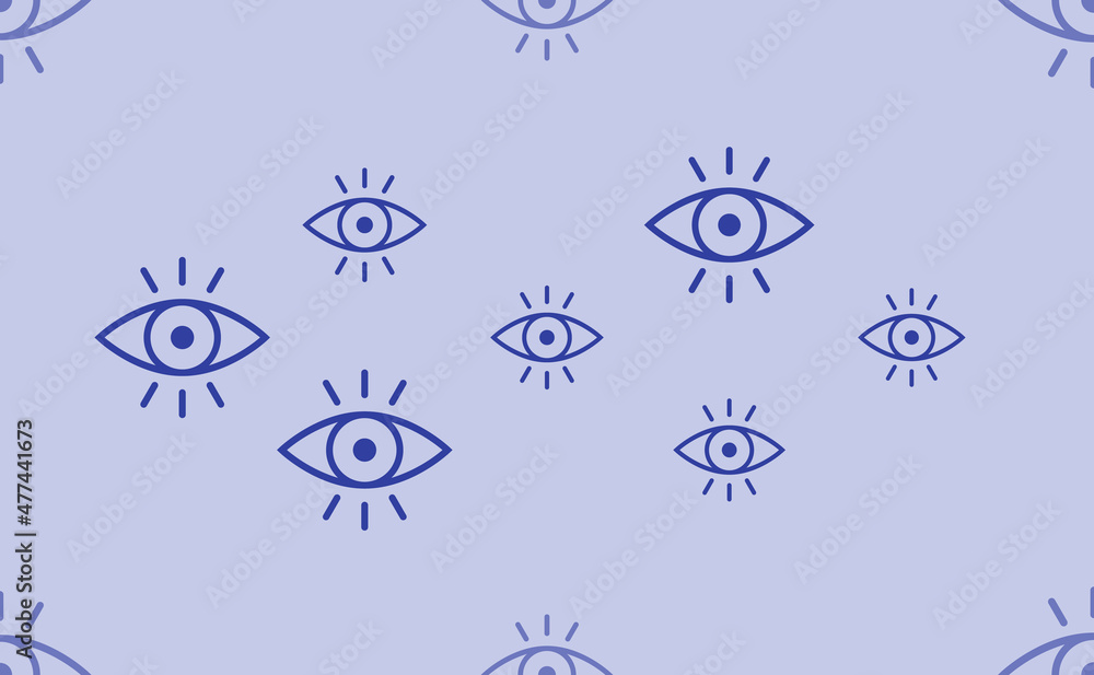 Poster seamless pattern of large isolated blue vision symbols. the pattern is divided by a line of elements