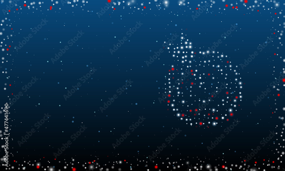 Poster on the right is the goal symbol filled with white dots. pointillism style. abstract futuristic frame