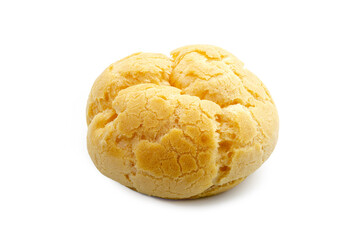 Eclair isolated on white background. Eclair is filled of custard cream. Clipping path