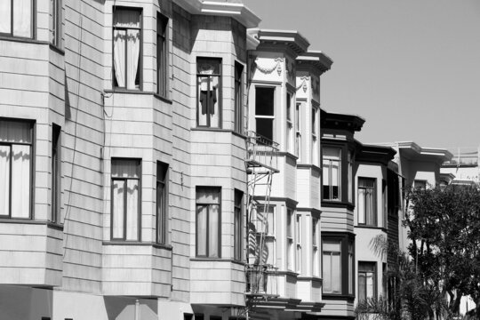 Telegraph Hill in San Francisco. Black and white photo.