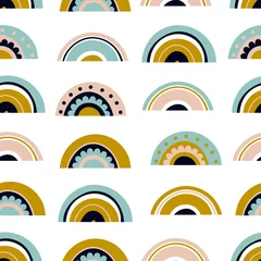 Foto op Plexiglas Naadloos patroon met regenbogen in moderne boho-stijl © art.bortnikova