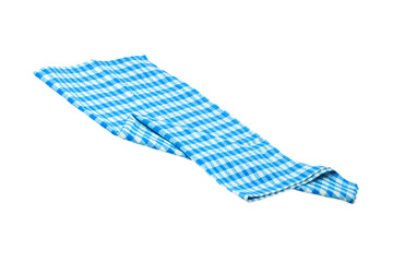 Closeup of a blue and white checkered napkin or tablecloth texture isolated on white background....