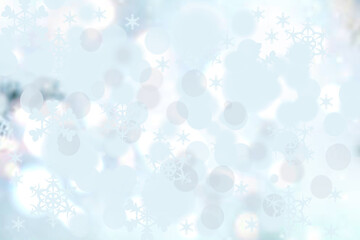 Abstract blurred festive winter christmas or Happy New Year background with shiny blue and white bokeh lighted stars. Space for your design. Card concept.