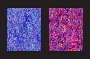 Colorful Wavy Abstract Poster Set, Vincent Van Gogh art inspired Background Illustration.