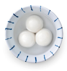 Top view of big tangyuan yuanxiao in a bowl isolated on white background