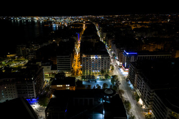 Night panoramic view of Thessaloniki City center.
